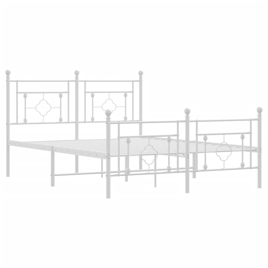 Bed frame with head and footboard metal white 140x190 cm