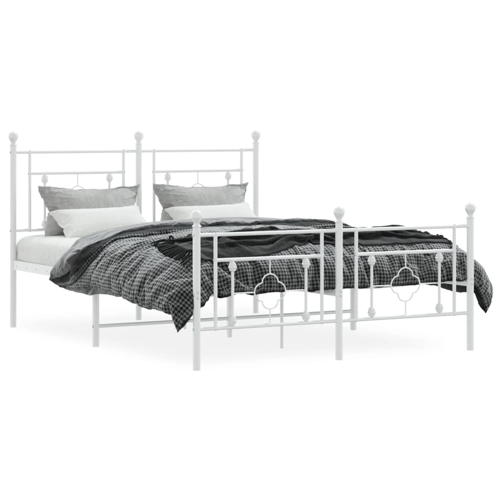 Bed frame with head and footboard metal white 140x200 cm