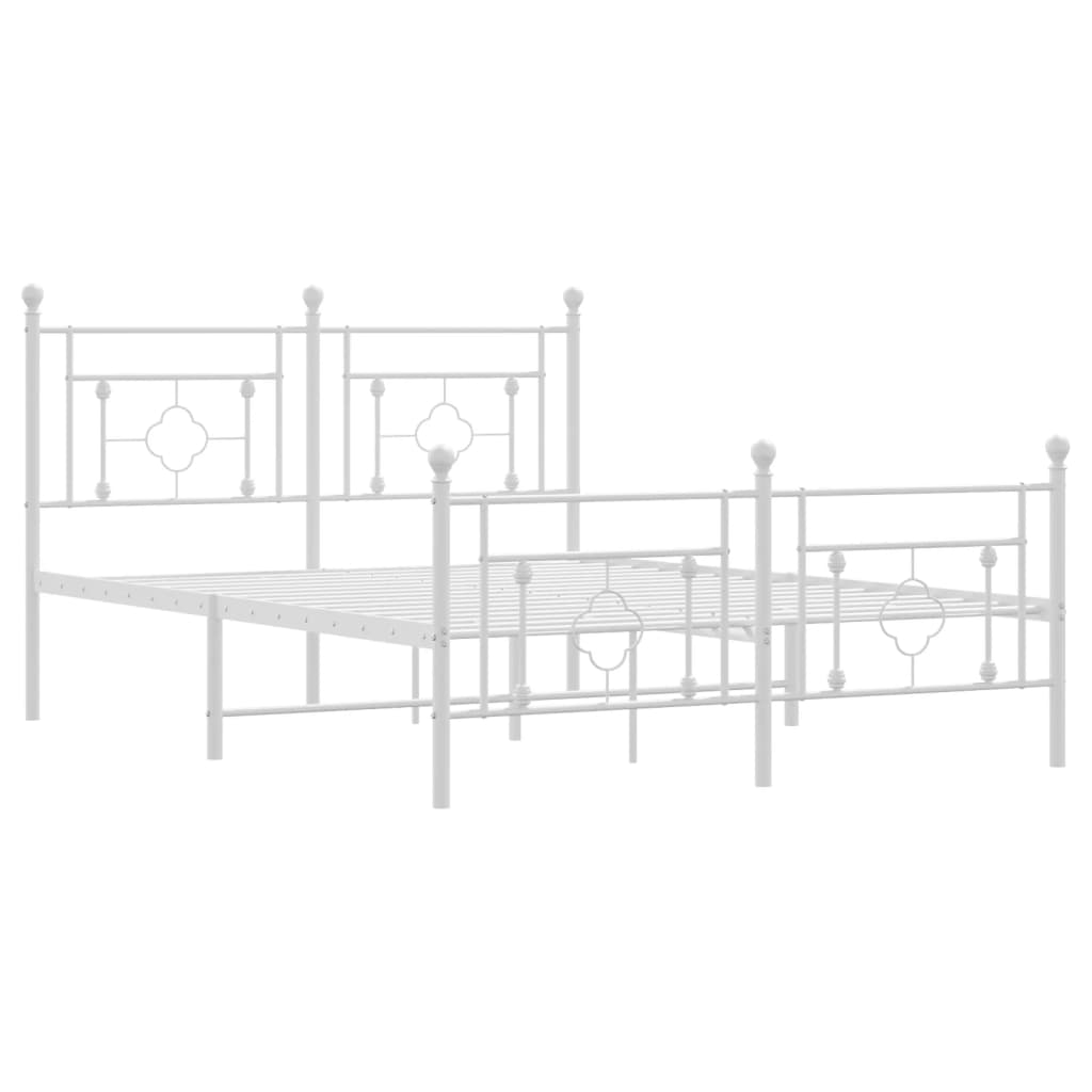 Bed frame with head and footboard metal white 140x200 cm