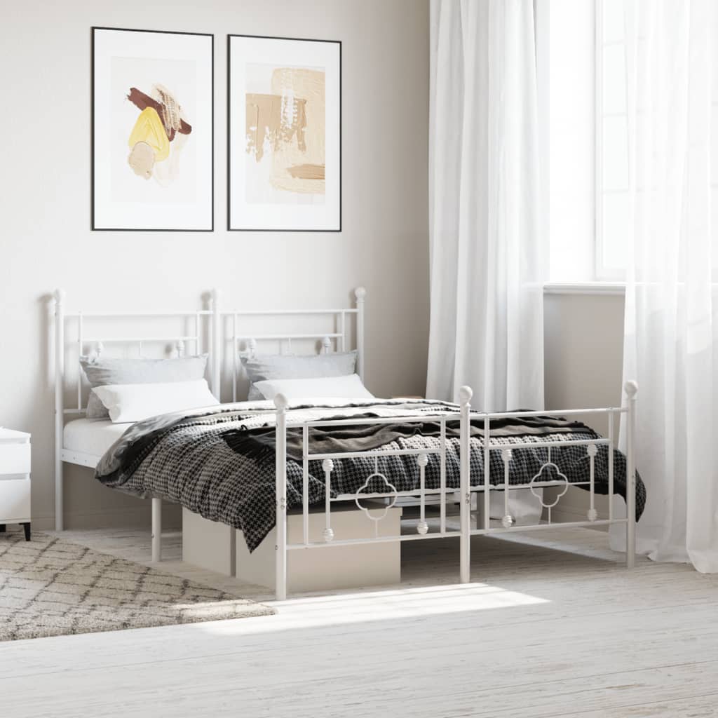 Bed frame with head and footboard metal white 140x200 cm
