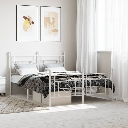 Bed frame with head and footboard metal white 140x200 cm