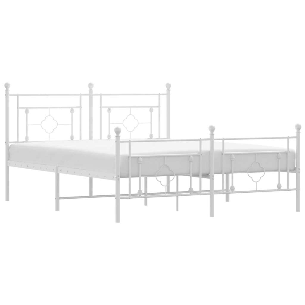 Bed frame with head and footboard metal white 150x200 cm