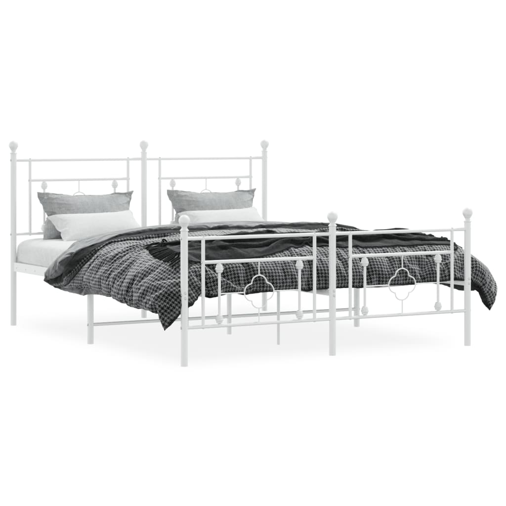 Bed frame with head and footboard metal white 150x200 cm