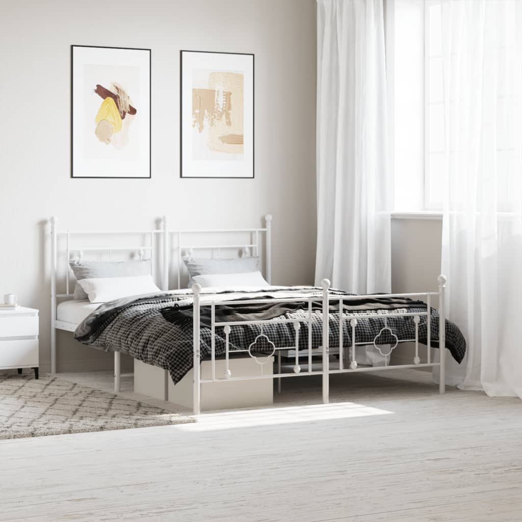 Bed frame with head and footboard metal white 150x200 cm