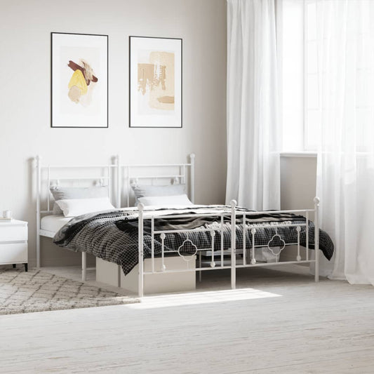 Bed frame with head and footboard metal white 150x200 cm