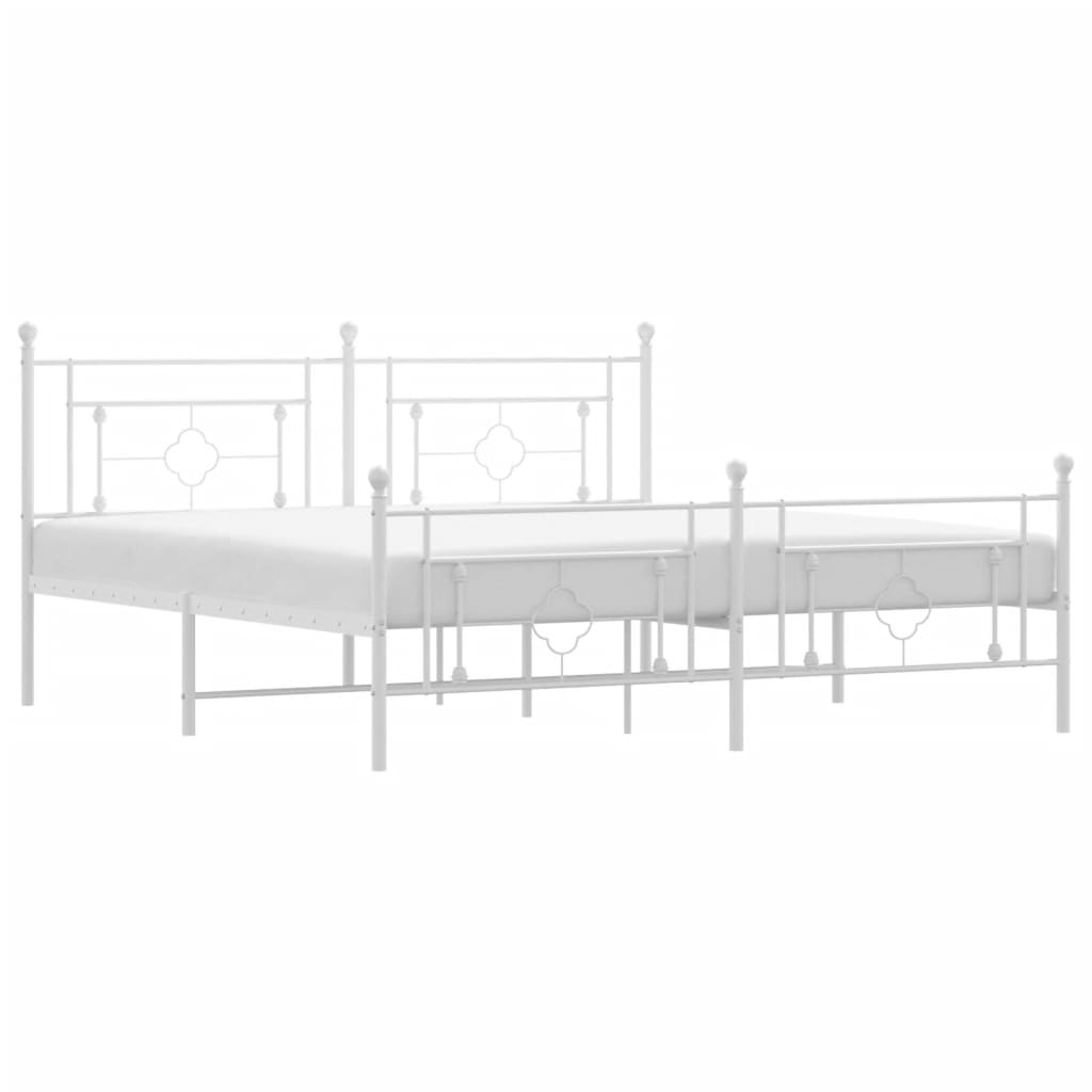Bed frame with head and footboard metal white 183x213 cm