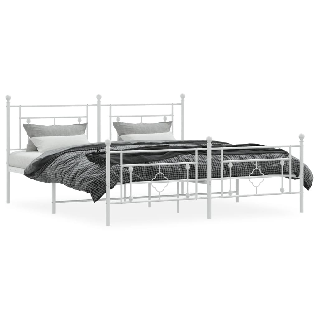 Bed frame with head and footboard metal white 183x213 cm