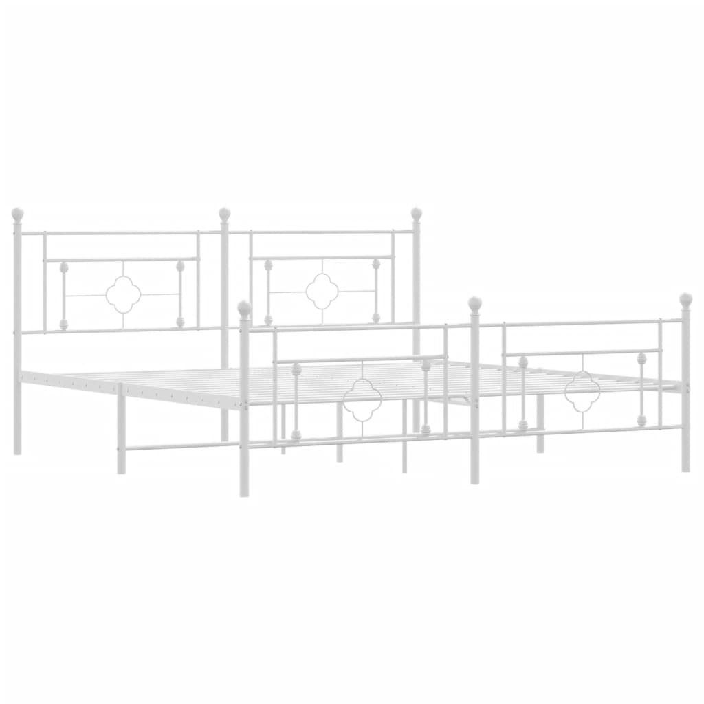 Bed frame with head and footboard metal white 183x213 cm