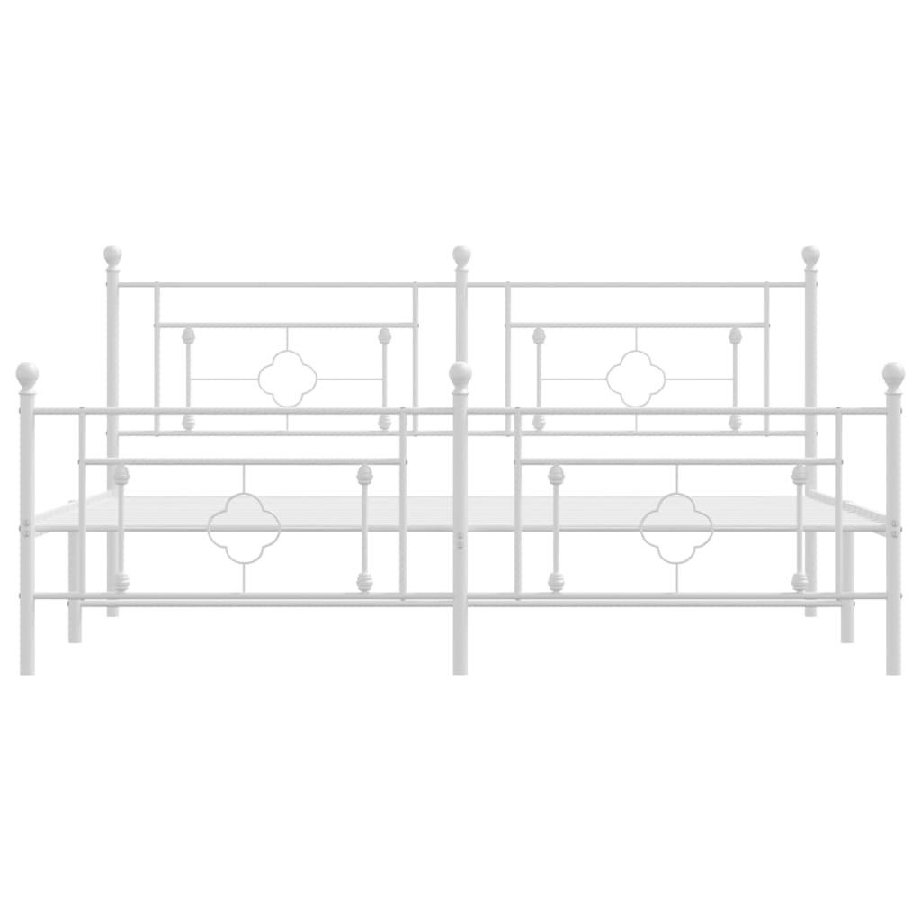 Bed frame with head and footboard metal white 183x213 cm