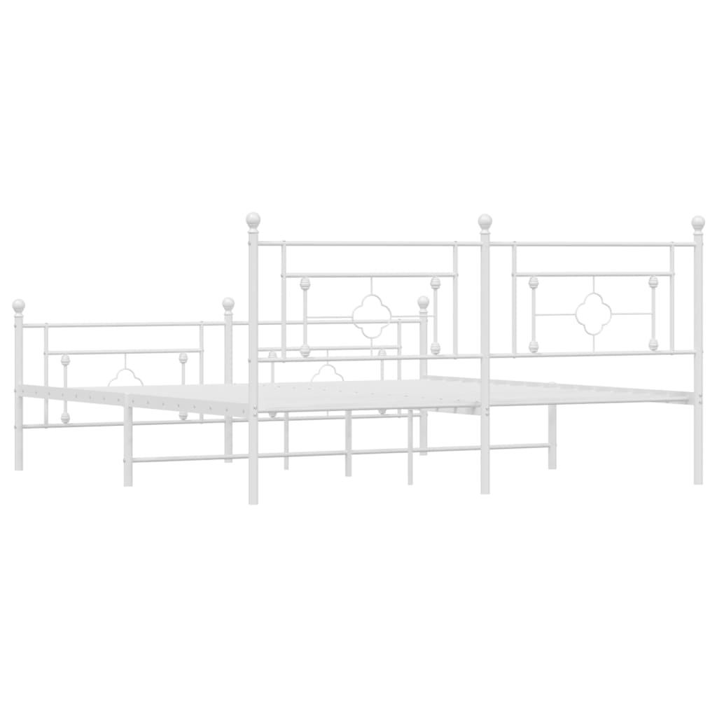Bed frame with head and footboard metal white 183x213 cm