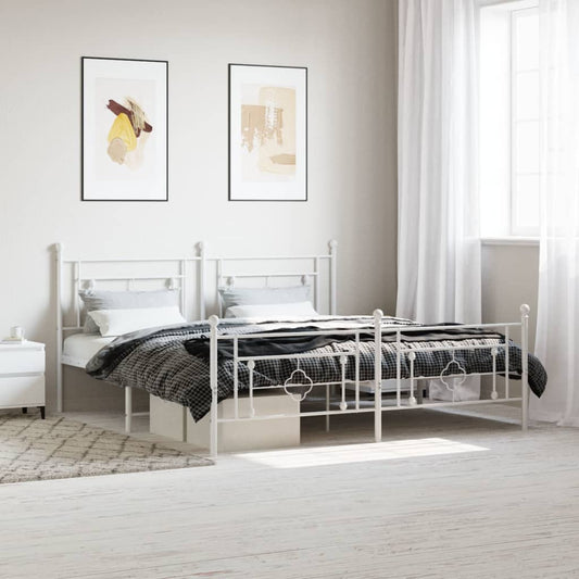 Bed frame with head and footboard metal white 183x213 cm