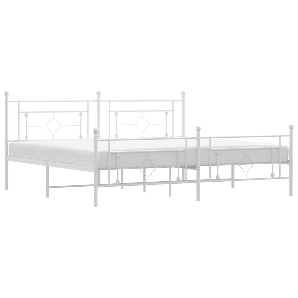 Bed frame with head and footboard metal white 193x203 cm