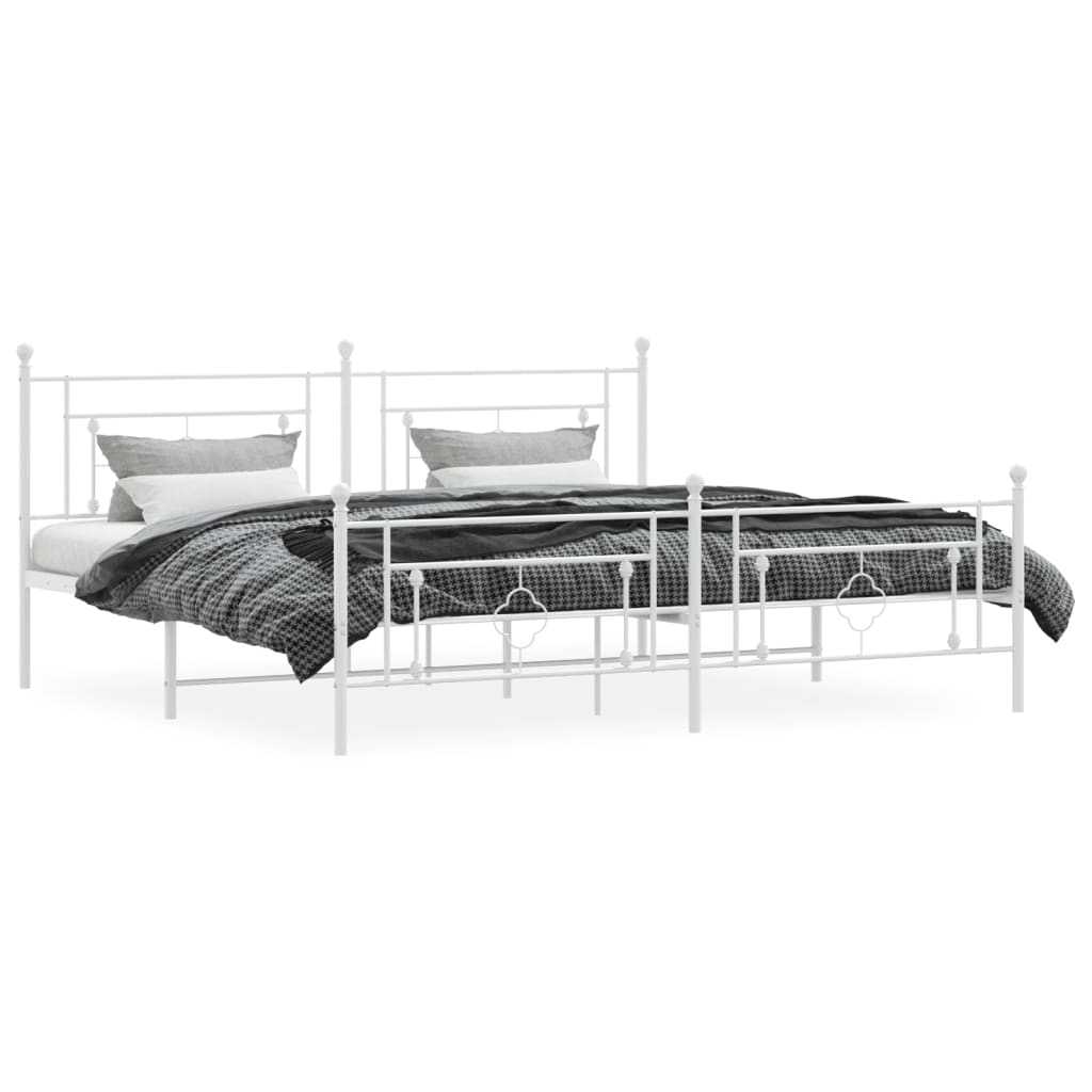 Bed frame with head and footboard metal white 193x203 cm