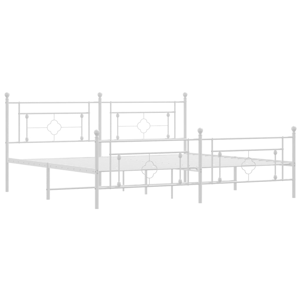 Bed frame with head and footboard metal white 193x203 cm