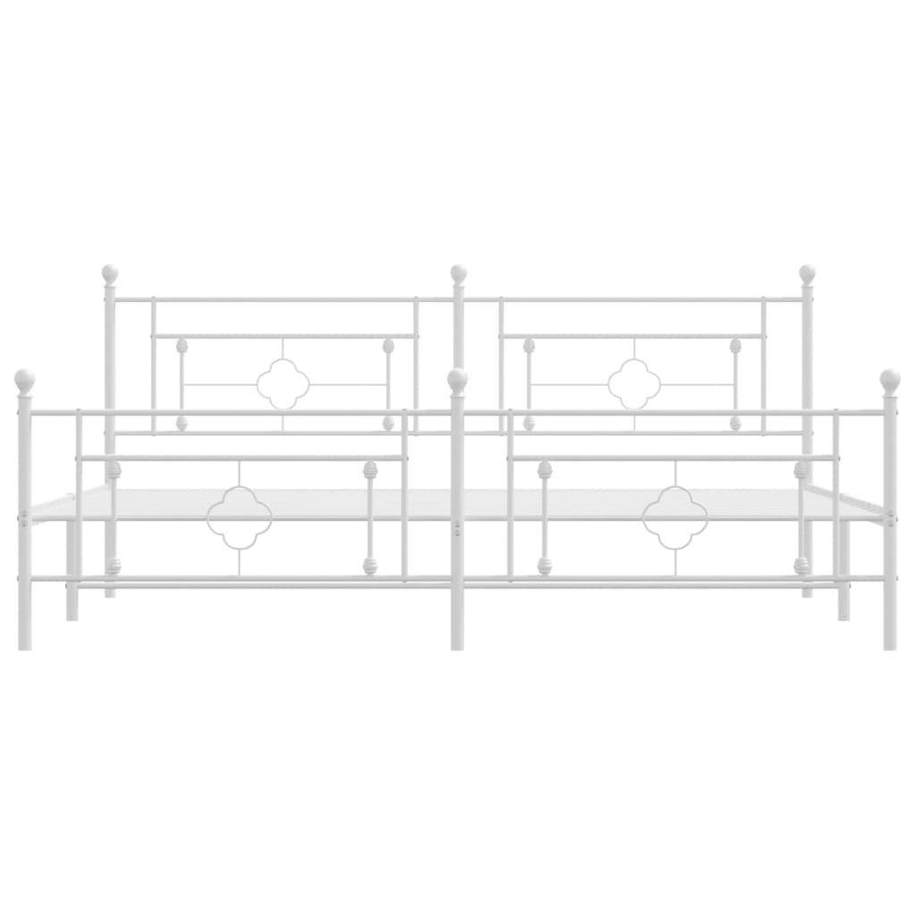 Bed frame with head and footboard metal white 193x203 cm