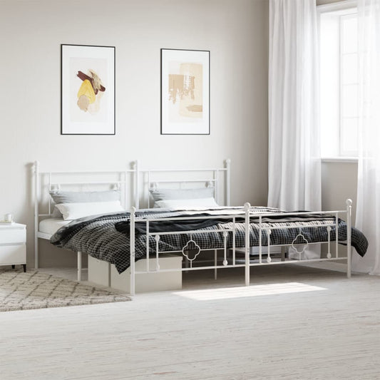 Bed frame with head and footboard metal white 193x203 cm