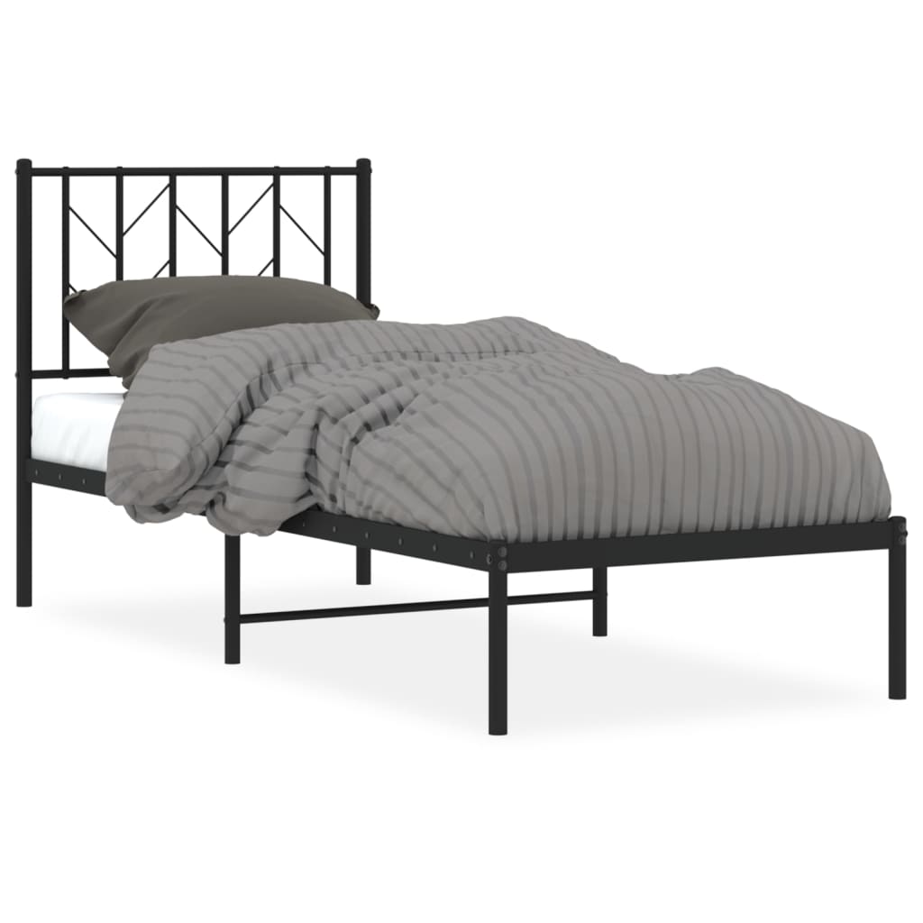 Bed frame with headboard metal black 75x190 cm