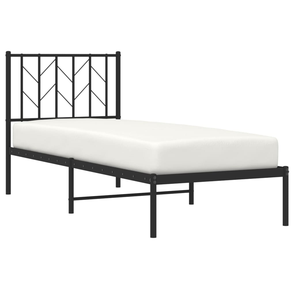 Bed frame with headboard metal black 75x190 cm