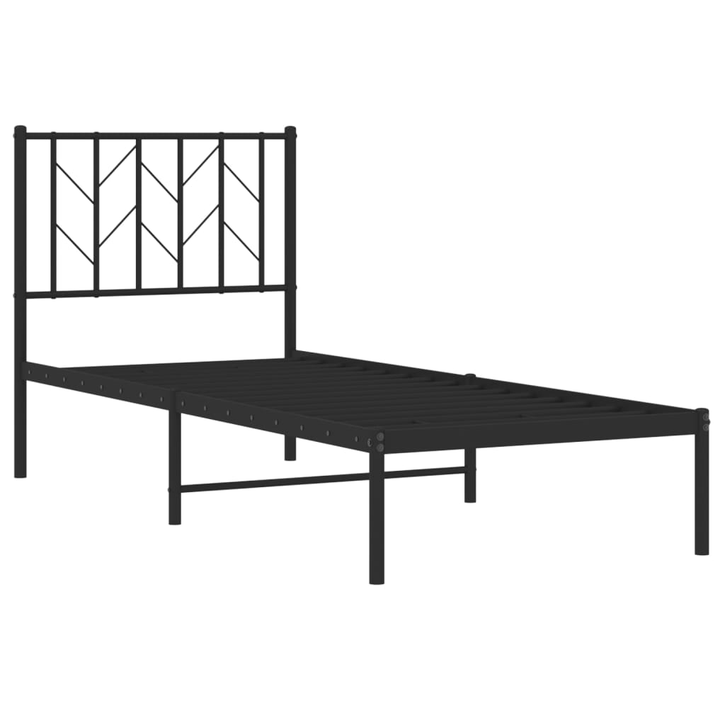 Bed frame with headboard metal black 75x190 cm