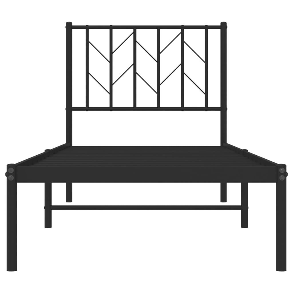 Bed frame with headboard metal black 75x190 cm