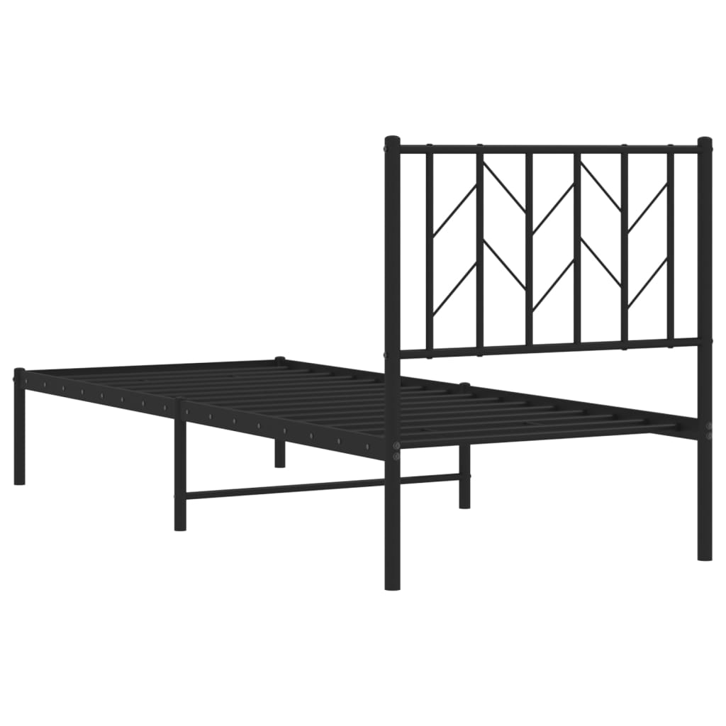 Bed frame with headboard metal black 75x190 cm