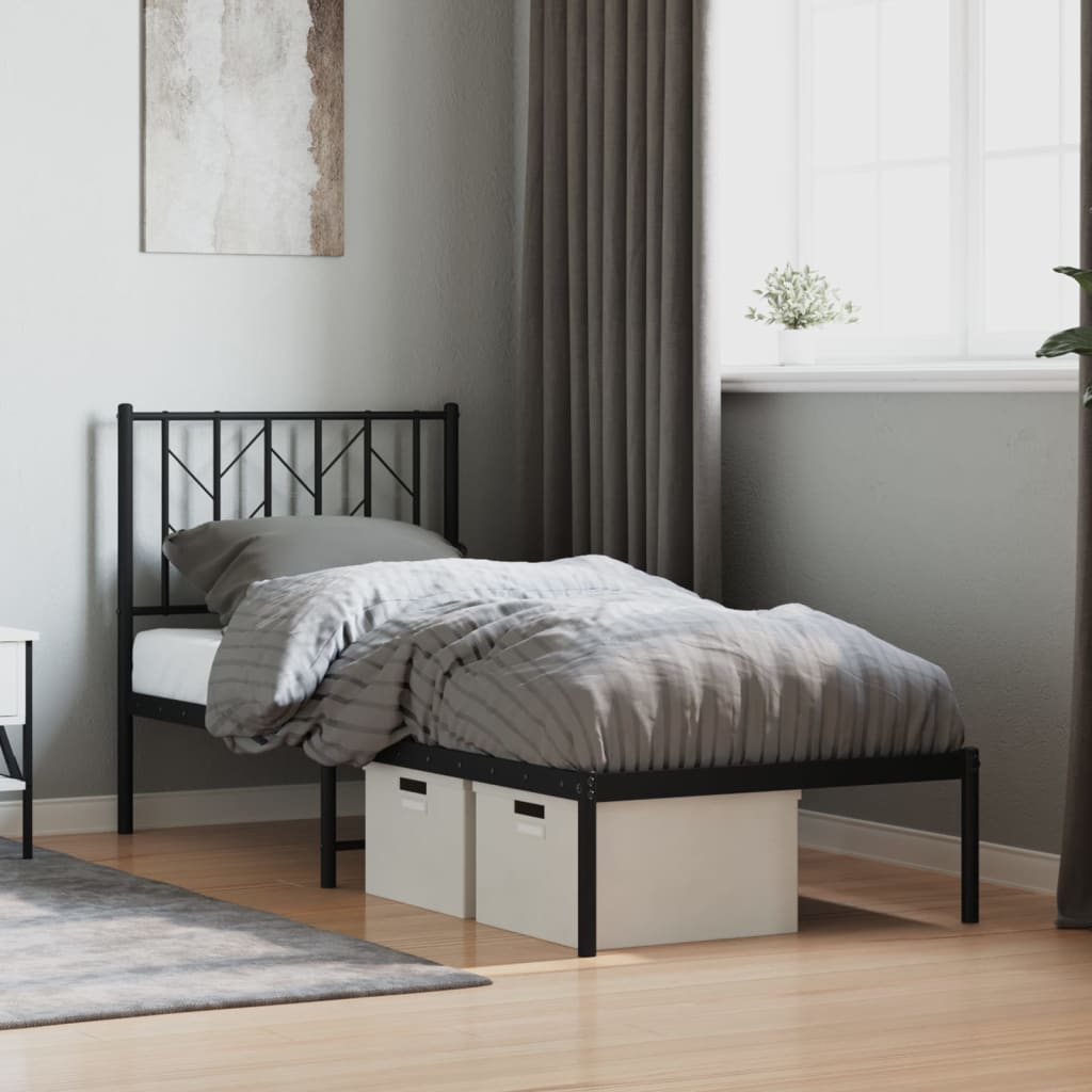 Bed frame with headboard metal black 75x190 cm
