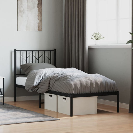 Bed frame with headboard metal black 75x190 cm