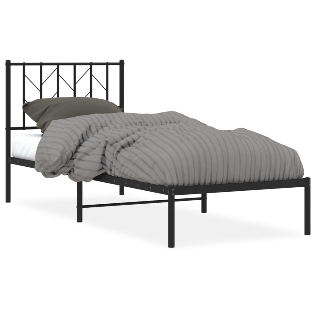 Bed frame with headboard metal black 80x200 cm