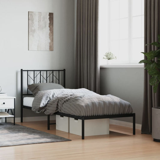 Bed frame with headboard metal black 80x200 cm