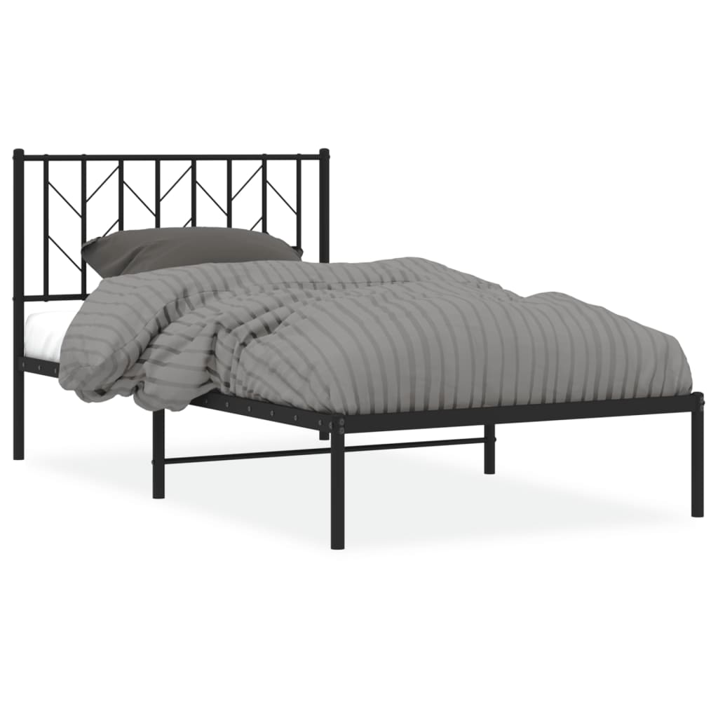 Bed frame with headboard metal black 100x190 cm