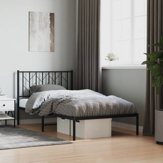 Bed frame with headboard metal black 100x190 cm