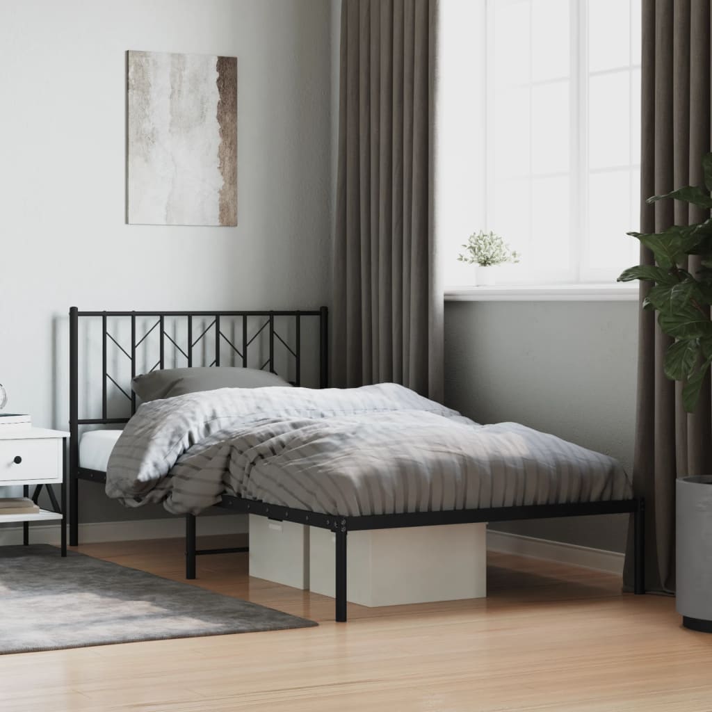 Bed frame with headboard metal black 107x203 cm
