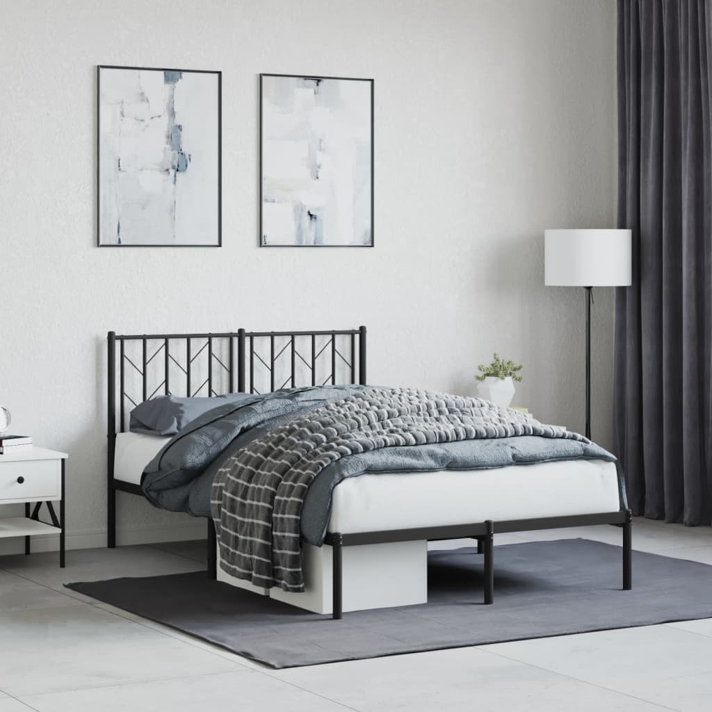 Bed frame with headboard metal black 120x190 cm