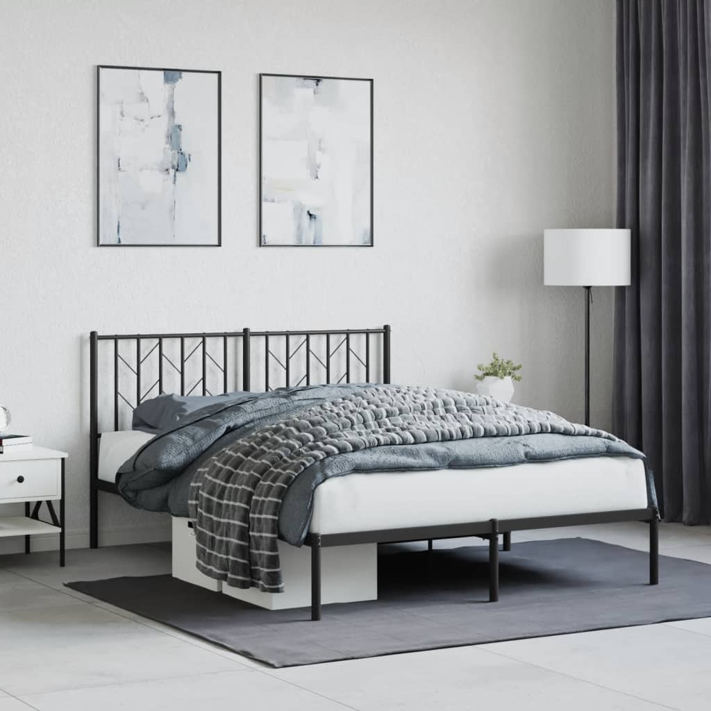 Bed frame with headboard metal black 140x200 cm