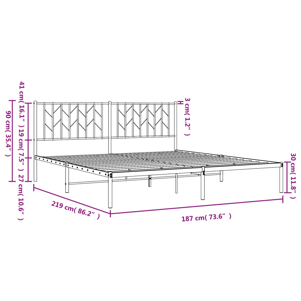 Bed frame with headboard metal black 183x213 cm