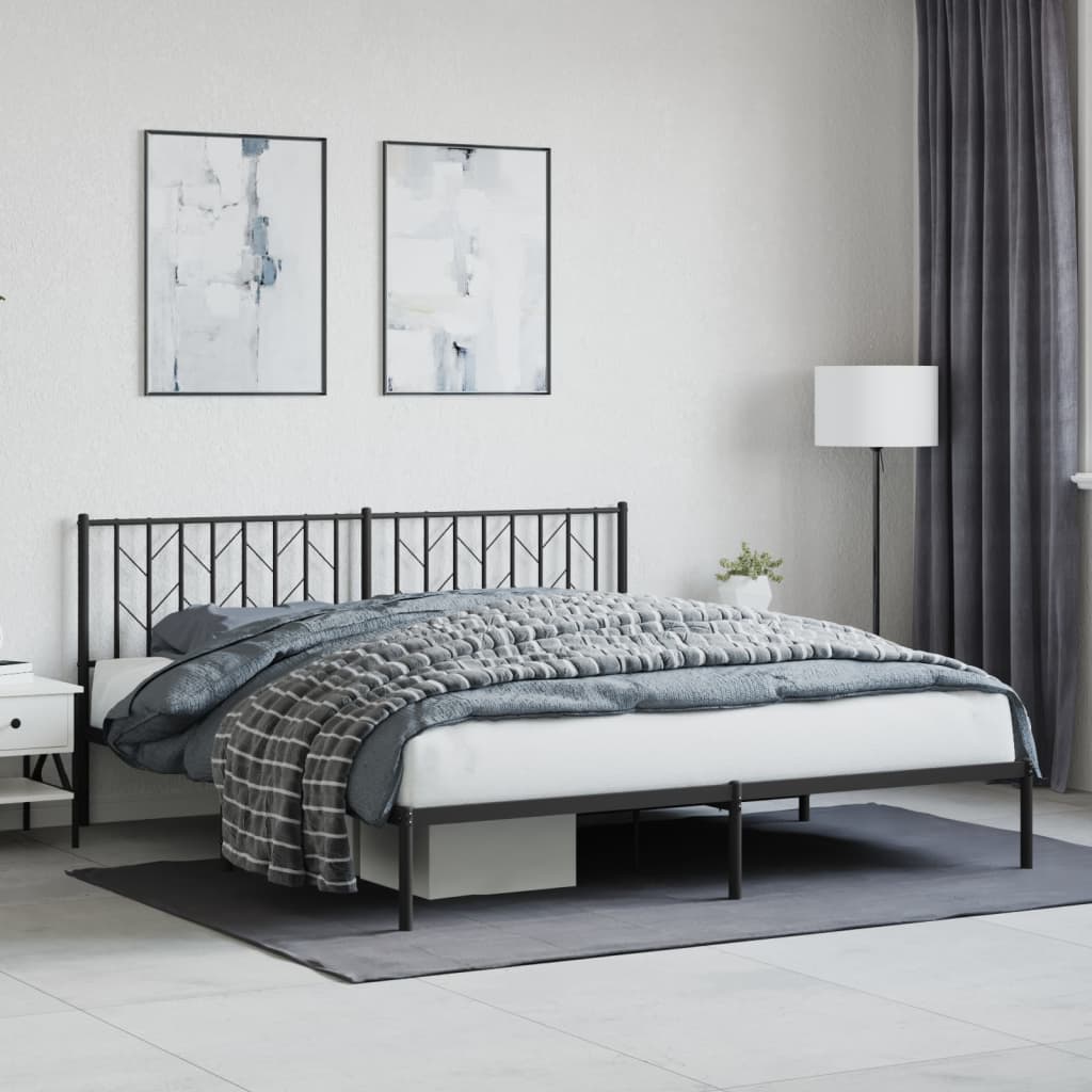 Bed frame with headboard metal black 183x213 cm