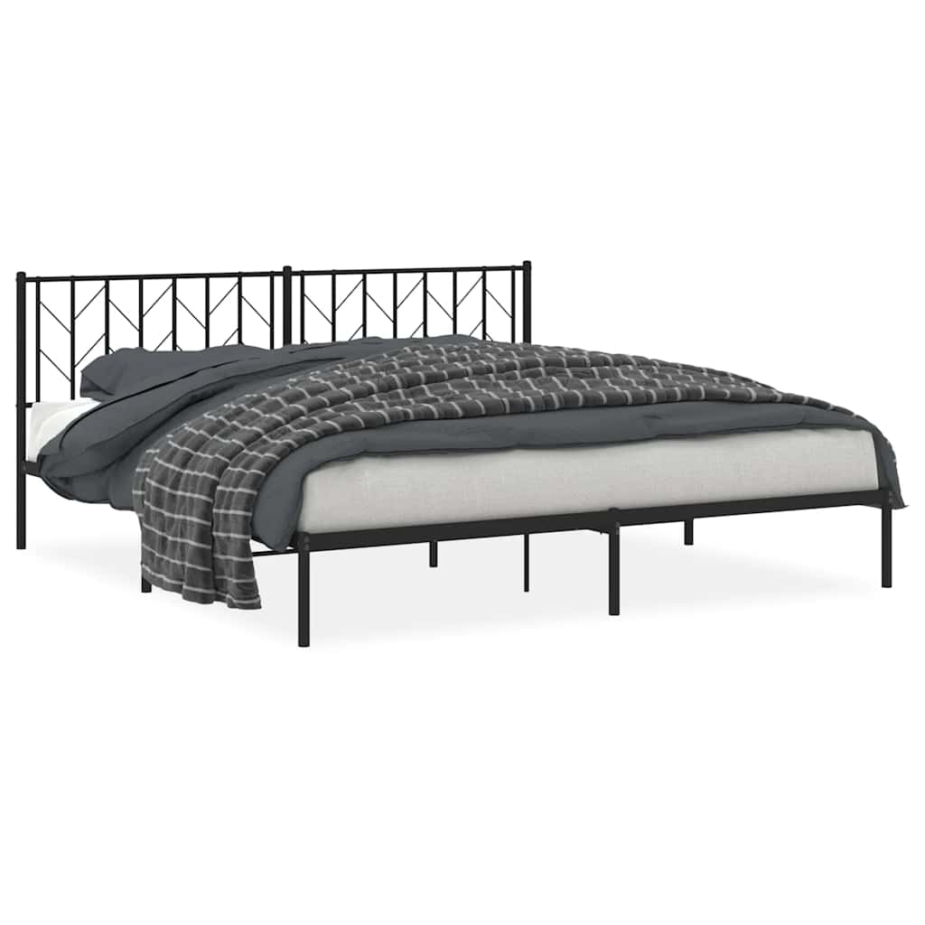 Bed frame with headboard metal black 193x203 cm