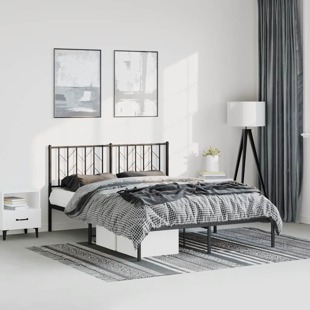 Bed frame with headboard metal black 193x203 cm
