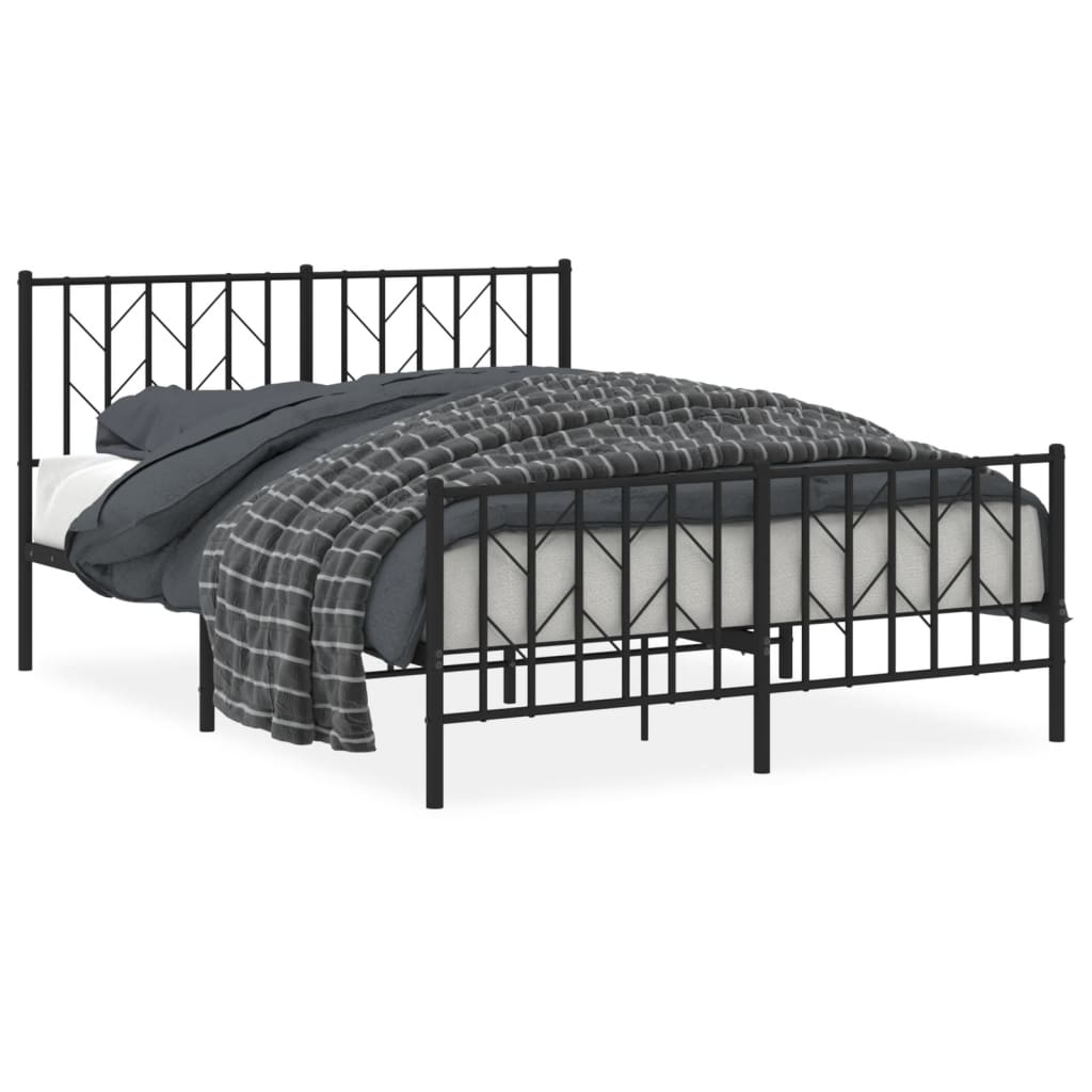 Bed frame with head and footboard metal black 135x190 cm