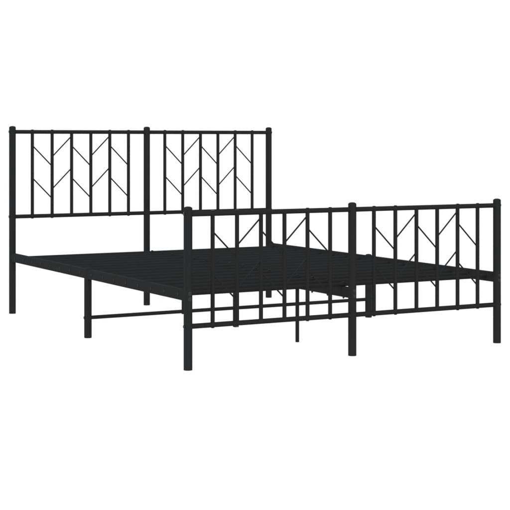 Bed frame with head and footboard metal black 135x190 cm