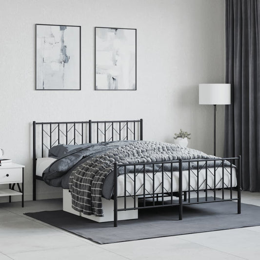 Bed frame with head and footboard metal black 135x190 cm
