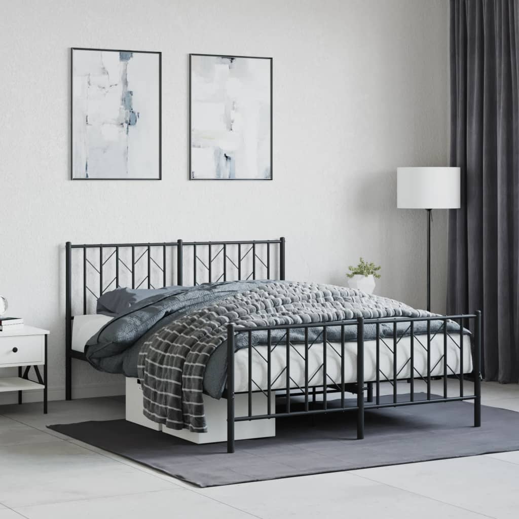 Bed frame with head and footboard metal black 140x200 cm