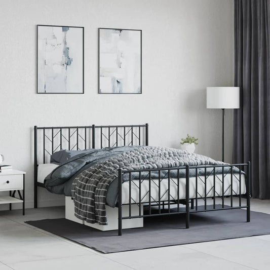 Bed frame with head and footboard metal black 140x200 cm