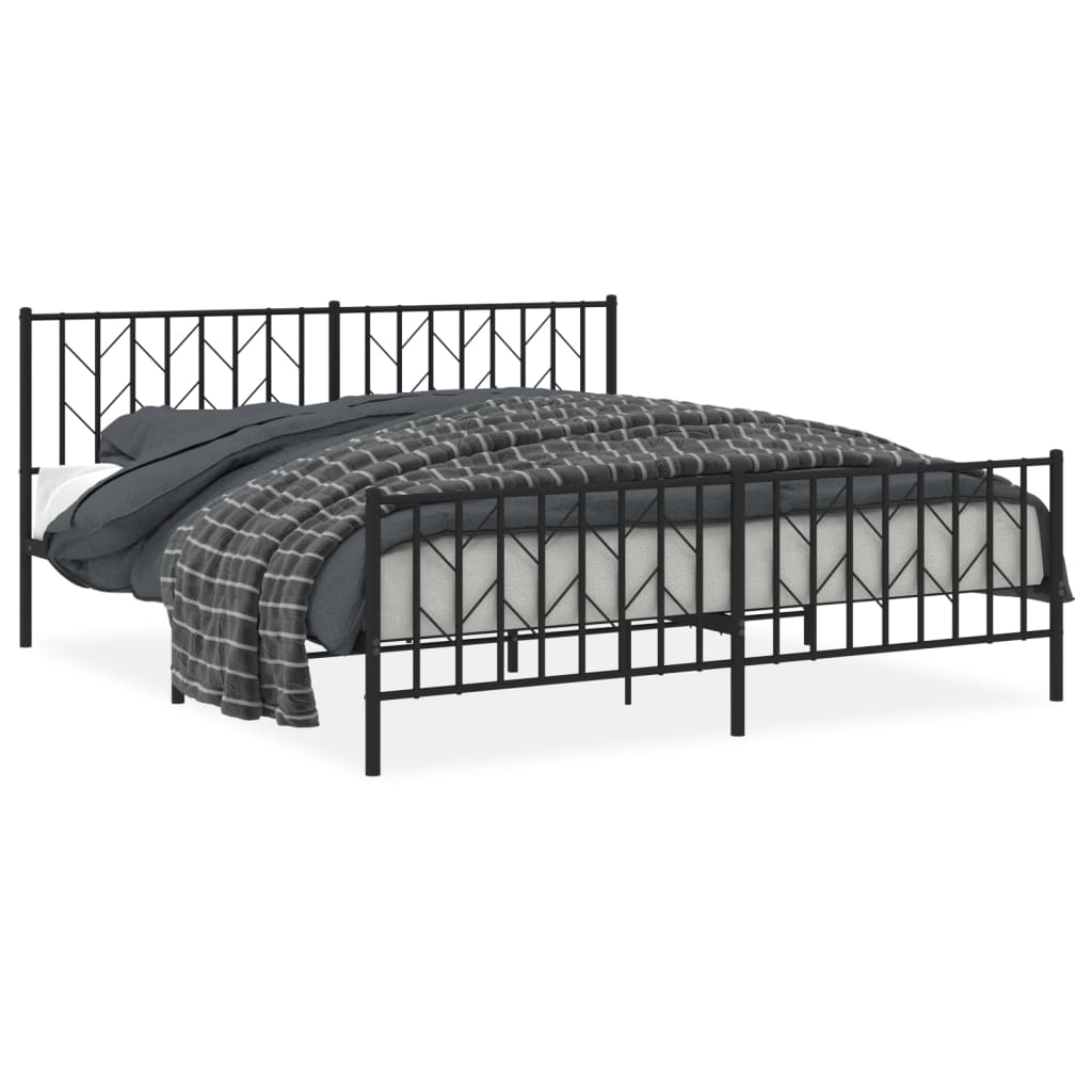 Bed frame with head and footboard metal black 183x213 cm