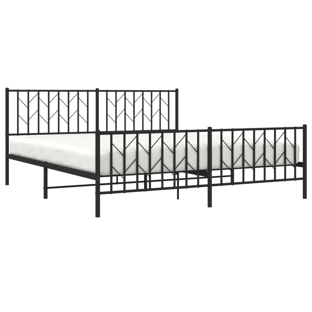 Bed frame with head and footboard metal black 183x213 cm