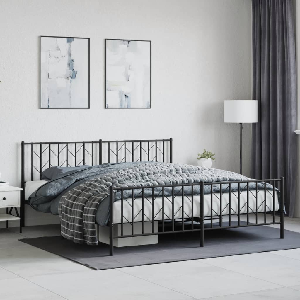 Bed frame with head and footboard metal black 183x213 cm