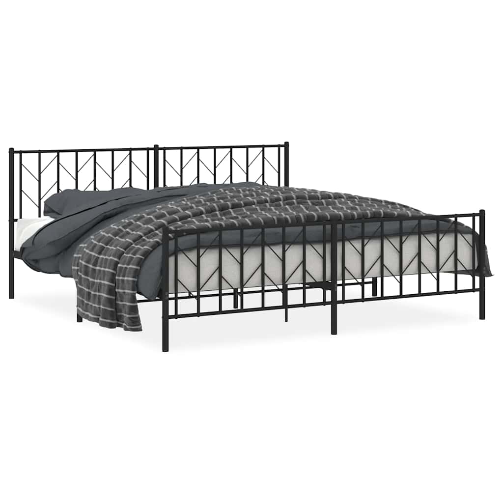 Bed frame with head and footboard metal black 193x203 cm