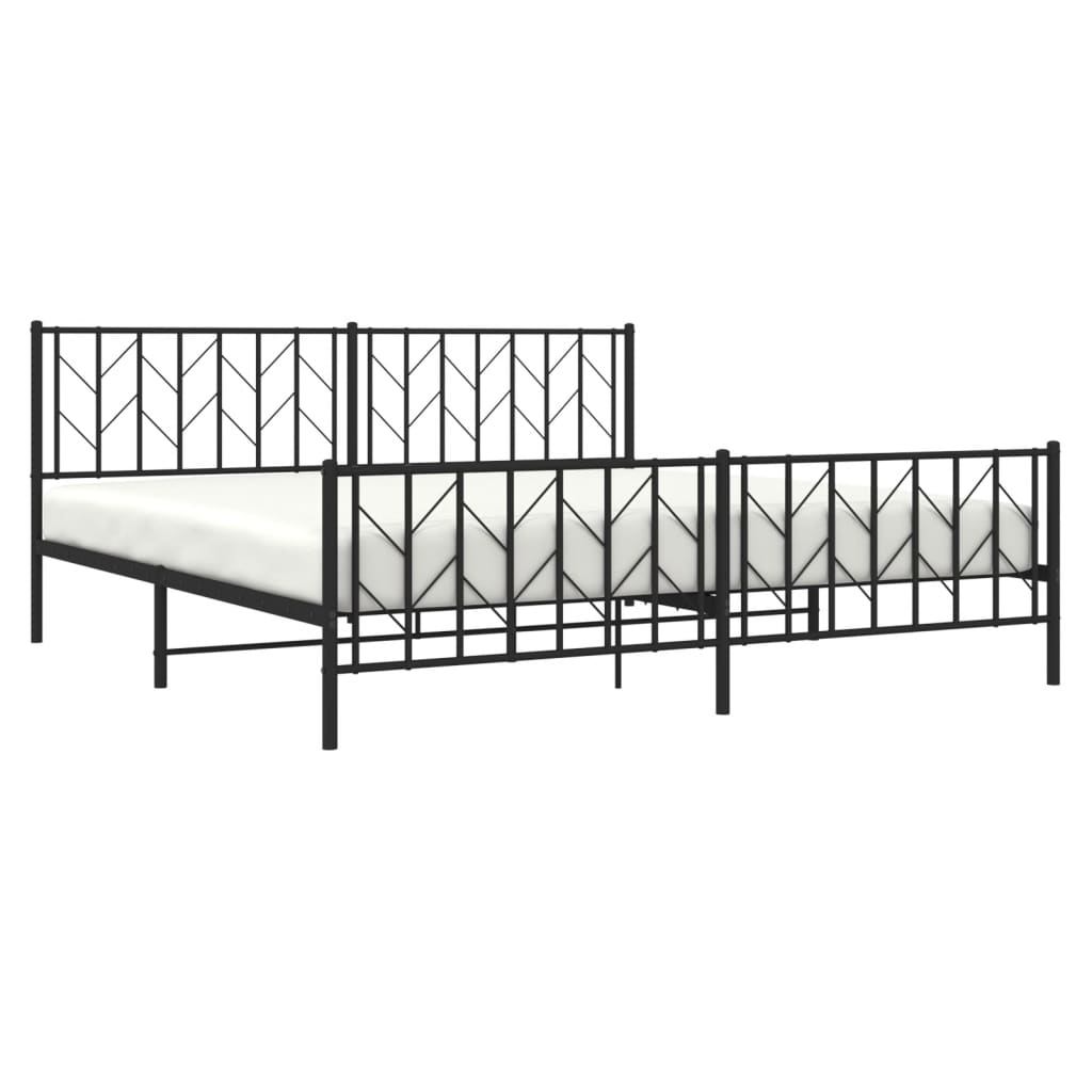 Bed frame with head and footboard metal black 193x203 cm