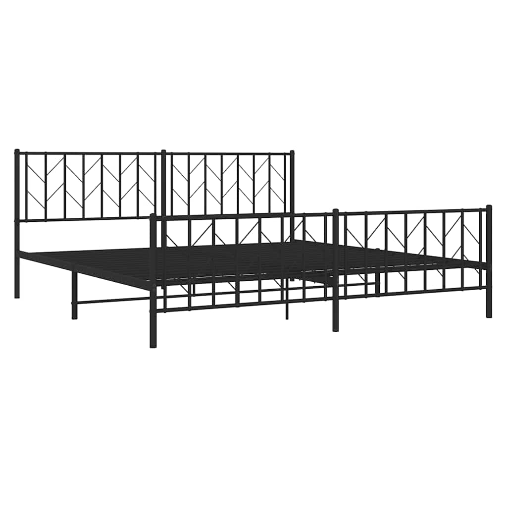 Bed frame with head and footboard metal black 193x203 cm