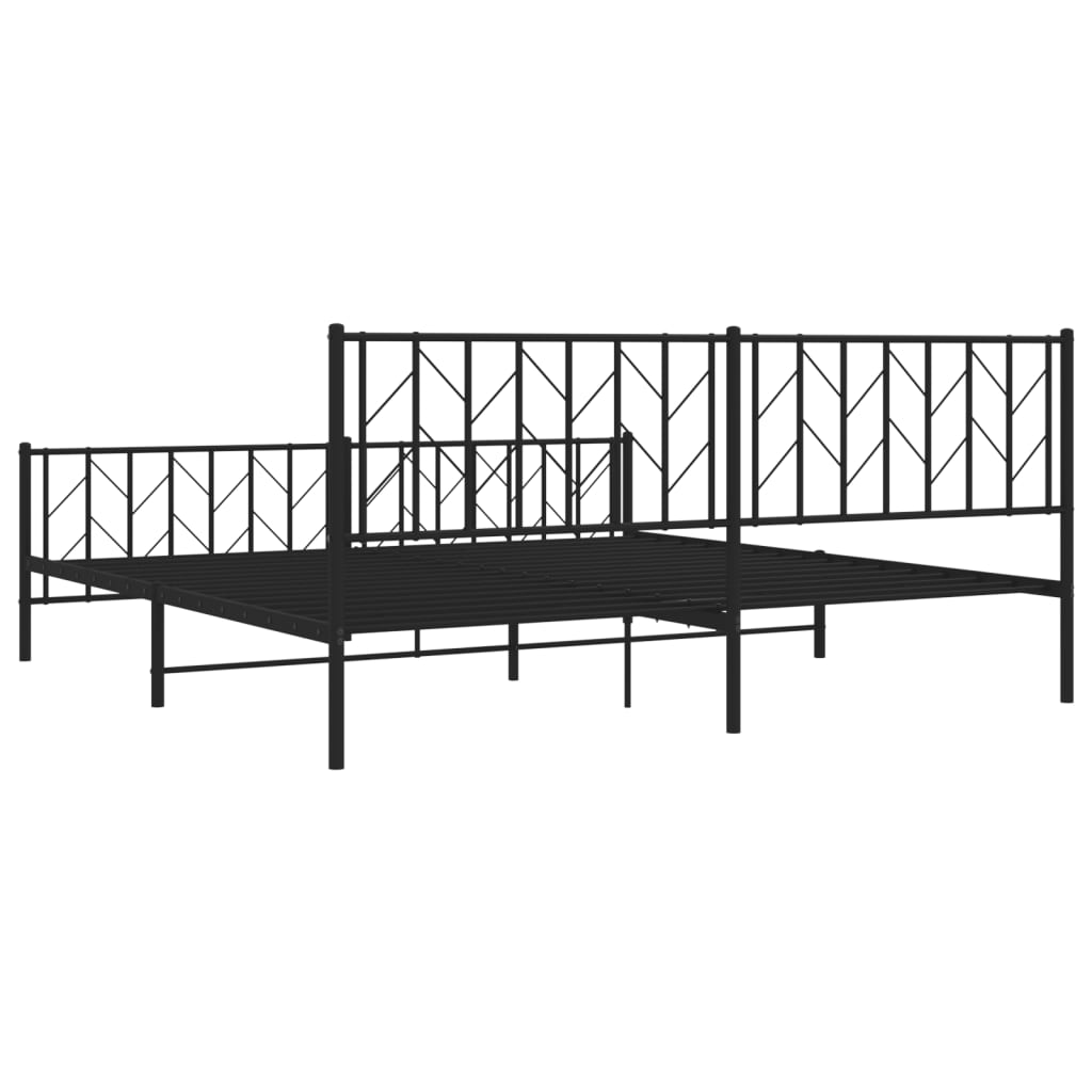 Bed frame with head and footboard metal black 193x203 cm